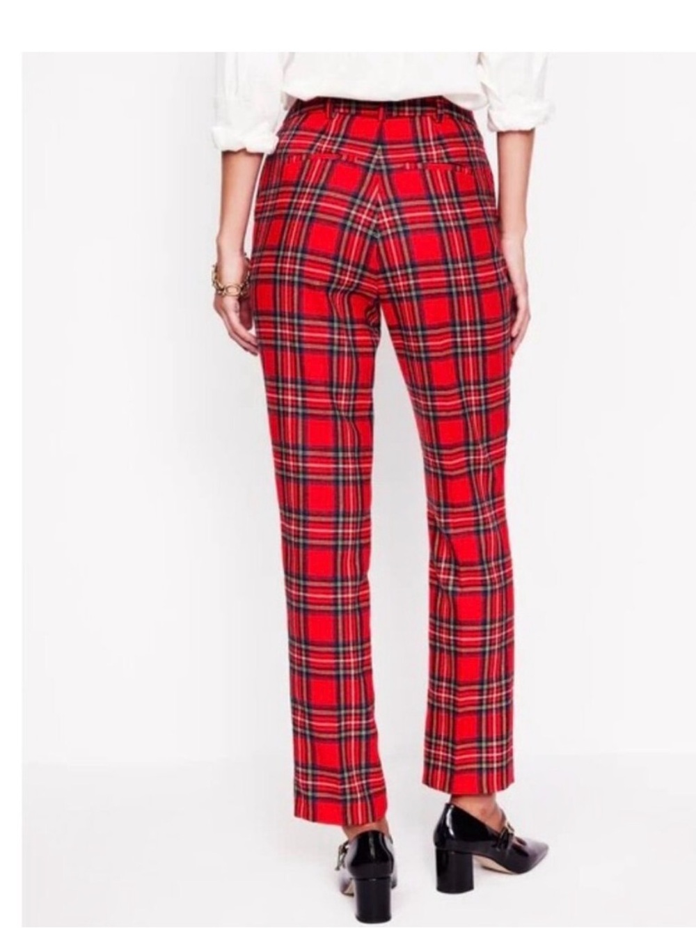 Boden Red Plaid Straight-Leg Pants